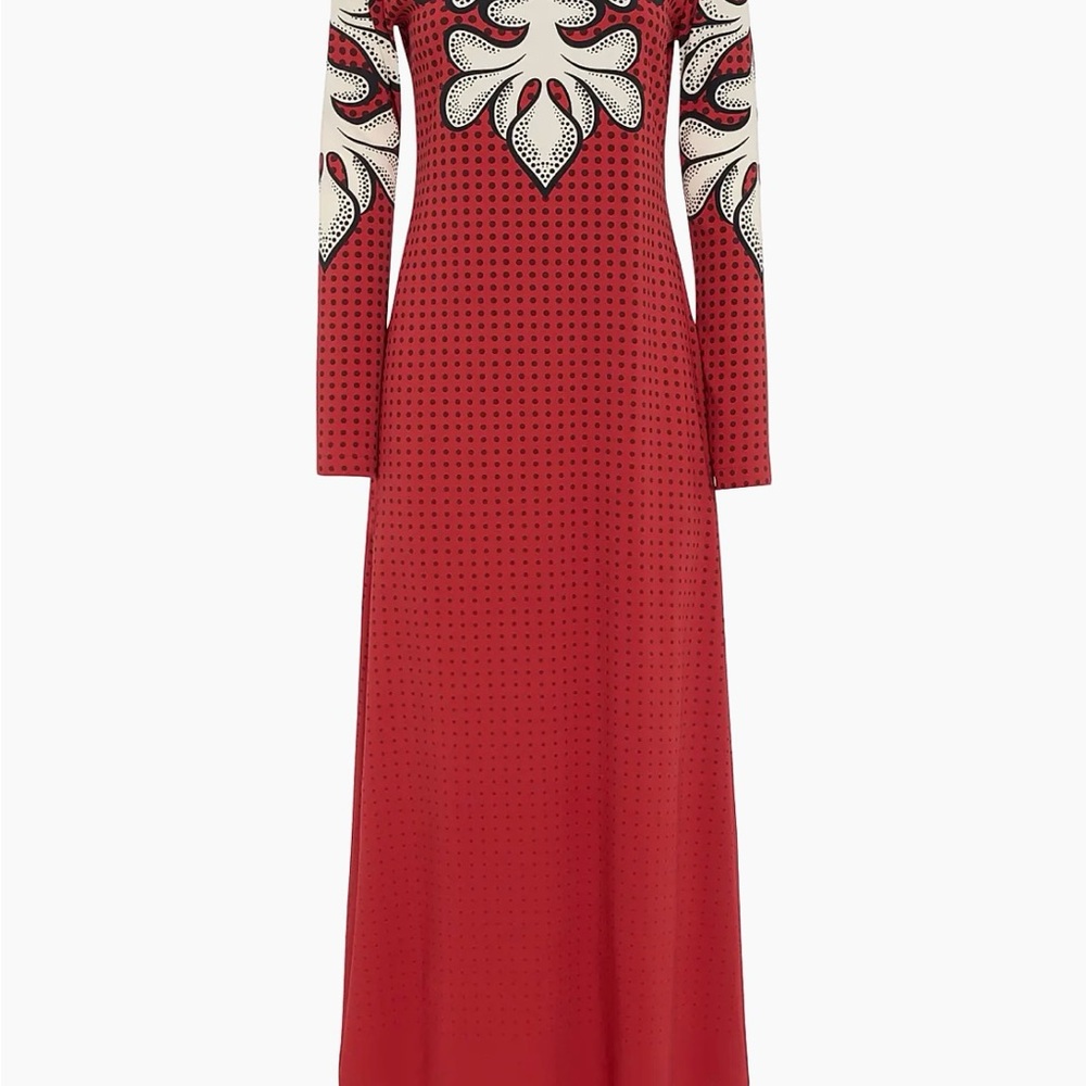 LA DoubleJ Red and Cream Long Sleeve Dress